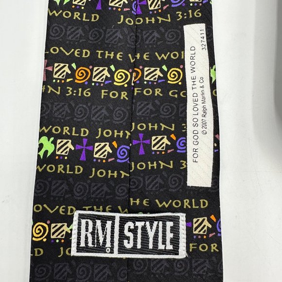 RM Style Neck Tie Mens 100% Silk Scripture John 3 16 For God So Loved The World - Picture 7 of 8